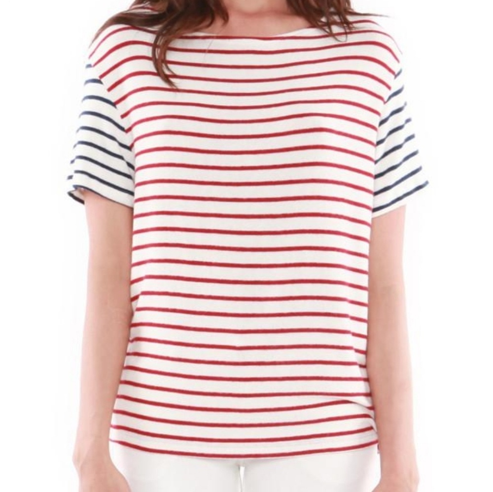 Red, white, and blue striped tee